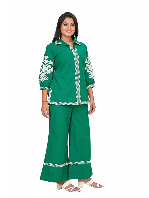Amchoor Green Cotton Solid Print Co-Ord Set for Women's