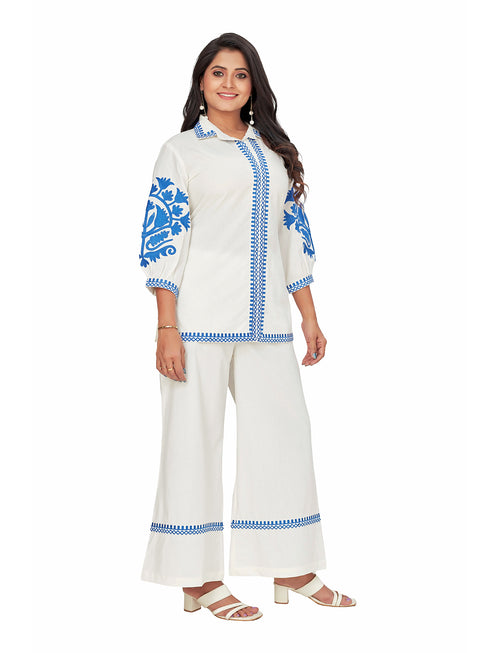 Amchoor Offwhite Cotton Solid Print Co-Ord Set for Women's