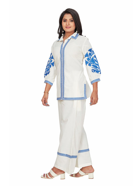 Amchoor Offwhite Cotton Solid Print Co-Ord Set for Women's