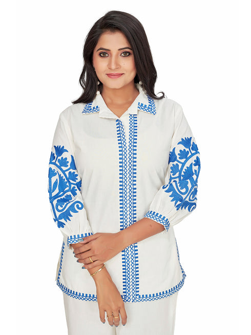 Amchoor Offwhite Cotton Solid Print Co-Ord Set for Women's
