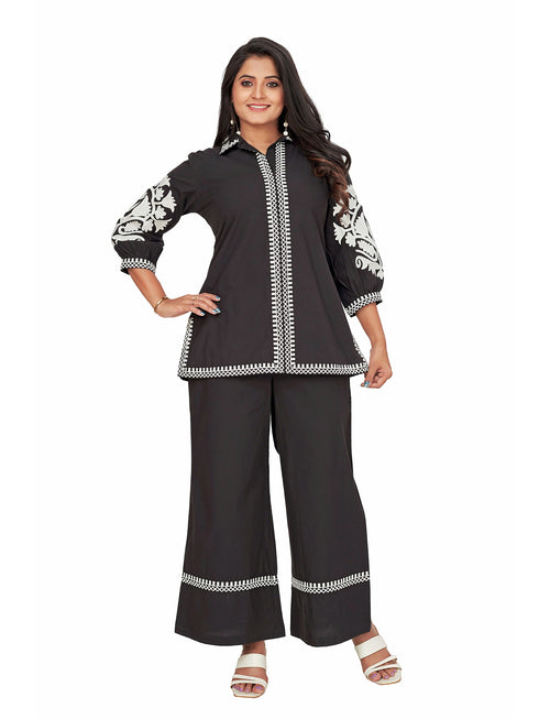 Amchoor Black Cotton Solid Print Co-Ord Set for Women's