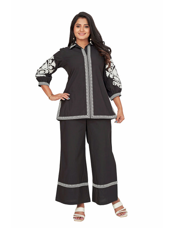 Amchoor Black Cotton Solid Print Co-Ord Set for Women's