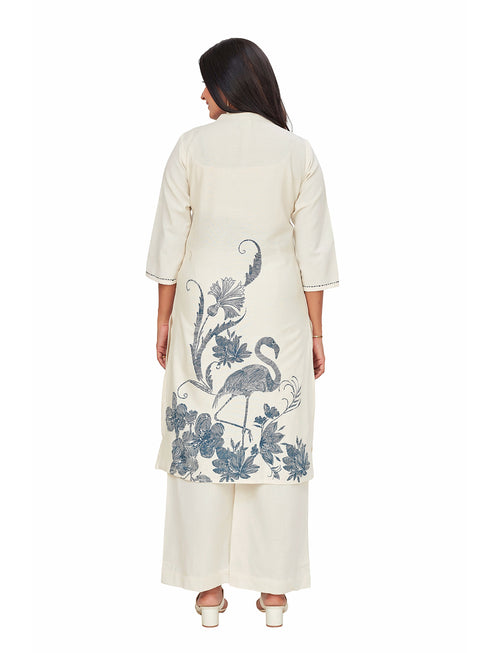 Amchoor Blue Cotton Floral Print KURTI SET for Women's