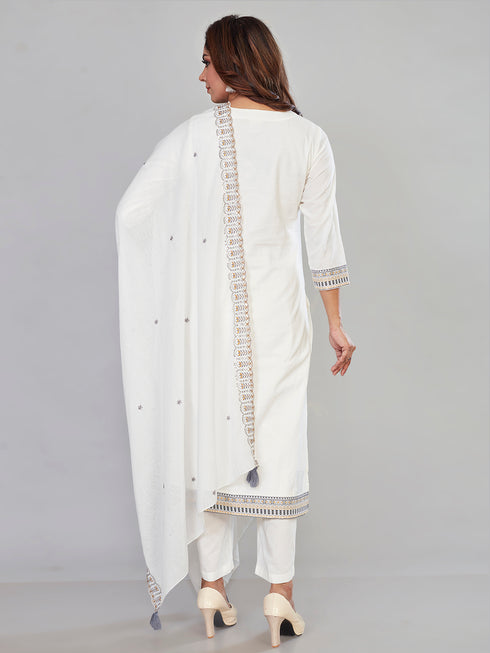 Amchoor Cream Cotton Floral Print KURTI SET for Women's