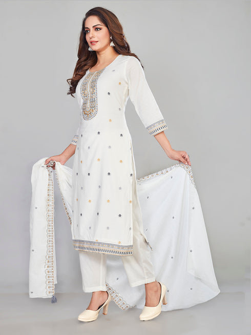 Amchoor Cream Cotton Floral Print KURTI SET for Women's
