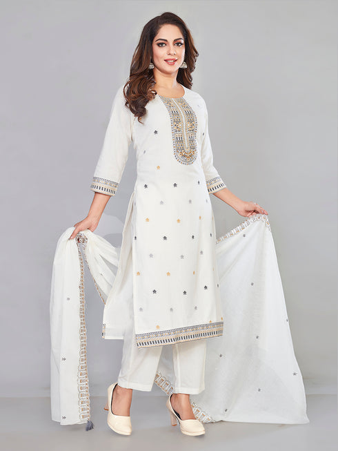 Amchoor Cream Cotton Floral Print KURTI SET for Women's