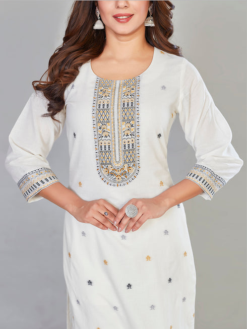 Amchoor Cream Cotton Floral Print KURTI SET for Women's