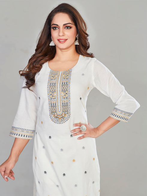 Amchoor Cream Cotton Floral Print KURTI SET for Women's