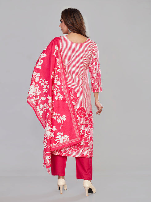 Amchoor Pink Cotton Floral Print KURTI SET for Women's