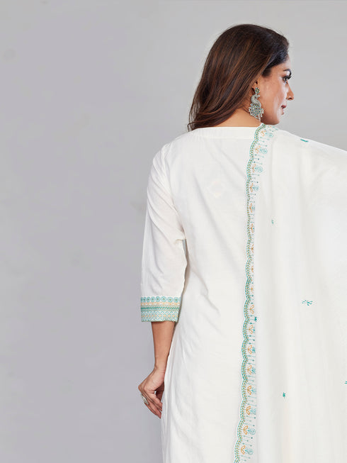 Amchoor Cream Cotton Floral Print KURTI SET for Women's