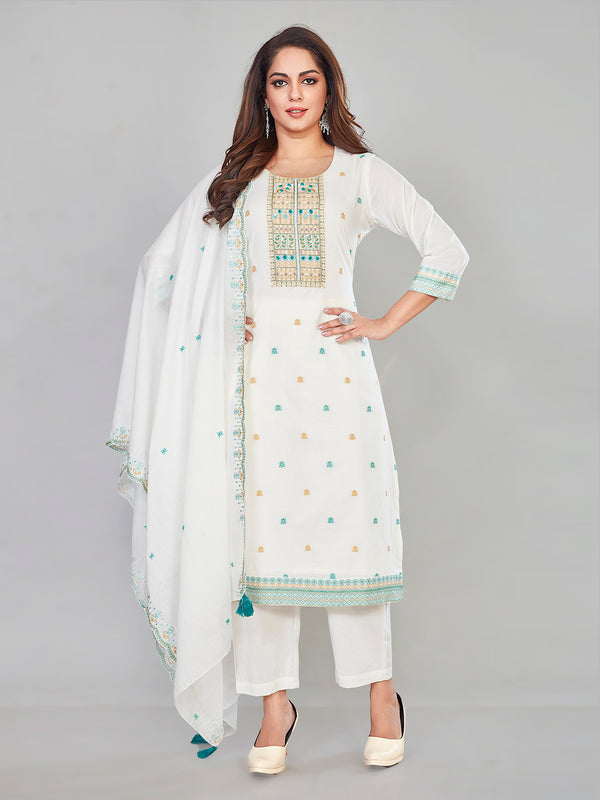 Amchoor Cream Cotton Floral Print KURTI SET for Women's
