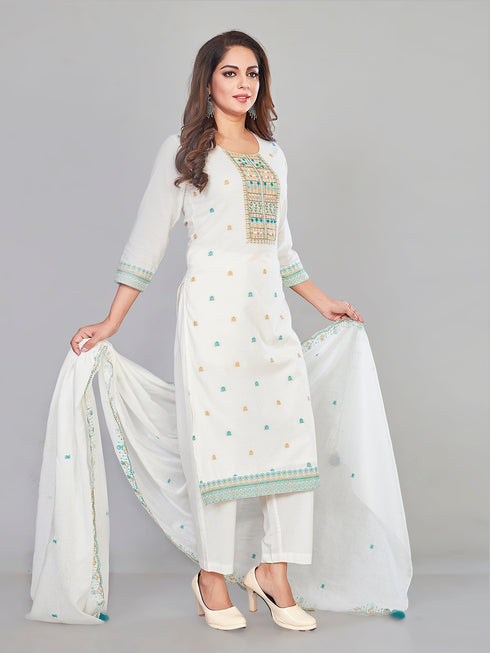 Amchoor Cream Cotton Floral Print KURTI SET for Women's