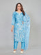 Amchoor Blue Muslin Floral Print KURTI SET for Women's
