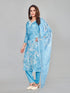 Amchoor Blue Muslin Floral Print KURTI SET for Women's